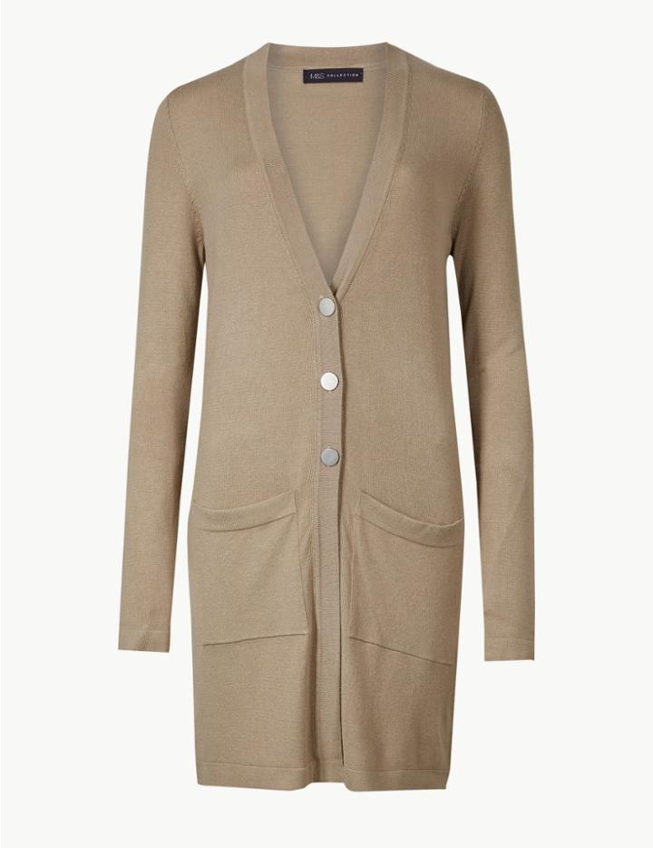 Marks & Spencer Jersey Relaxed Fit Longline Cardigan Buff