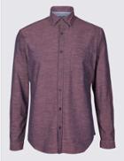 Marks & Spencer Pure Cotton Slim Fit Shirt With Pocket Oxblood