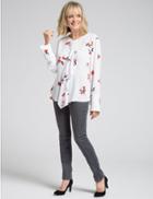 Marks & Spencer Floral Print Frill Front Long Sleeve Blouse Ivory Mix