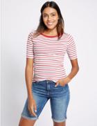 Marks & Spencer Pure Cotton Striped Half Sleeve T-shirt Red Mix