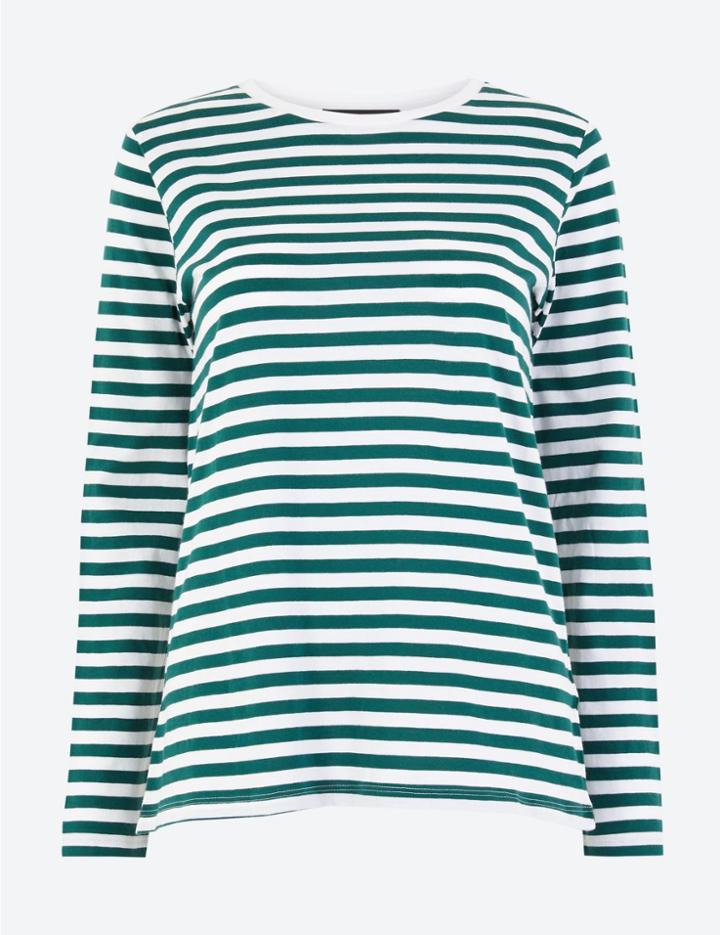 Marks & Spencer Pure Cotton Striped Straight Fit T-shirt Green Mix