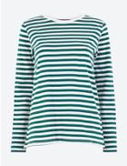 Marks & Spencer Pure Cotton Striped Straight Fit T-shirt Green Mix