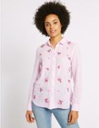 Marks & Spencer Pure Cotton Ditsy Embroidered Shirt Pink Mix