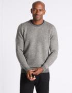 Marks & Spencer Wool Blend Textured Crew Neck Jumper Grey Mix