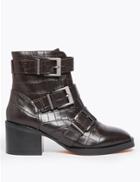 Marks & Spencer Leather Buckle Biker Ankle Boots Chocolate