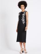 Marks & Spencer Floral Embroidered Tunic Midi Dress Black Mix