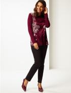 Marks & Spencer Floral Print Long Sleeve Tunic Dark Burgundy