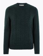 Marks & Spencer Supersoft Cable Knit Crew Neck Jumper Dark Green