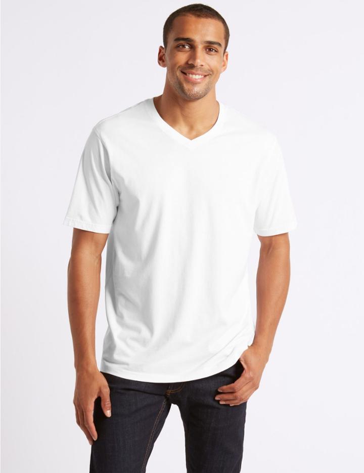 Marks & Spencer Pure Cotton V-neck T-shirt White