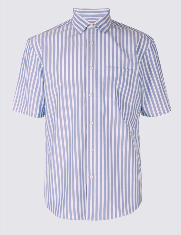 Marks & Spencer Easy Care Modal Blend Shirt With Pocket Pink Mix