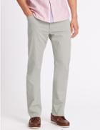 Marks & Spencer Straight Fit Cotton Rich Trousers Light Grey