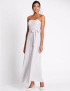 Marks & Spencer Strapless Pleated Maxi Dress With Belt Silver Grey