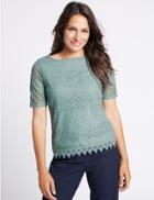 Marks & Spencer Crochet Lace Short Sleeve T-shirt Mint