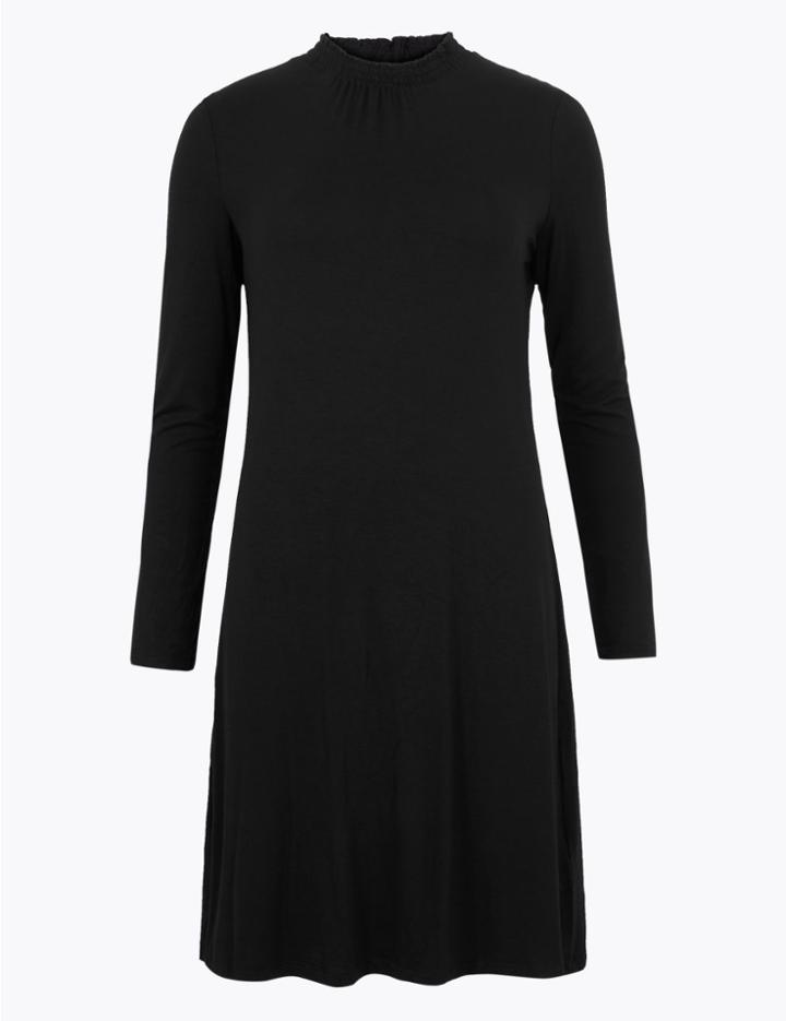 Marks & Spencer Jersey Long Sleeve Knee Length Swing Dress Black