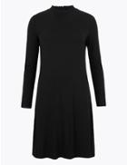 Marks & Spencer Jersey Long Sleeve Knee Length Swing Dress Black