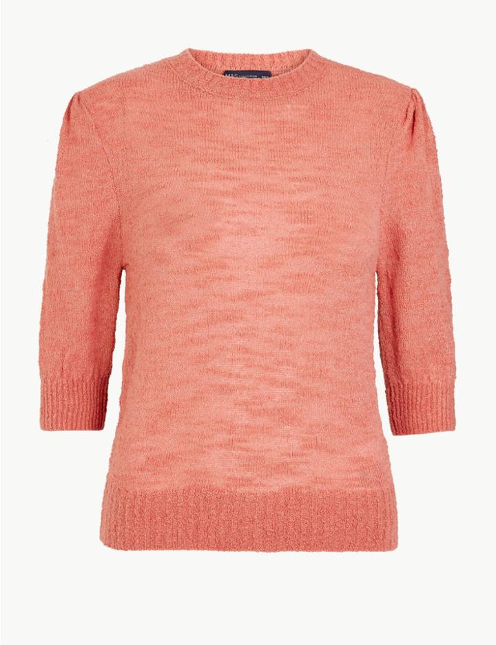 Marks & Spencer Textured Boucl Round Neck Top Hot Bronze