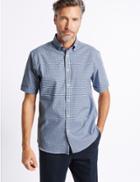 Marks & Spencer Cotton Rich Checked Shirt Blue Mix