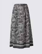 Marks & Spencer Leaf Print A-line Midi Skirt Black Mix