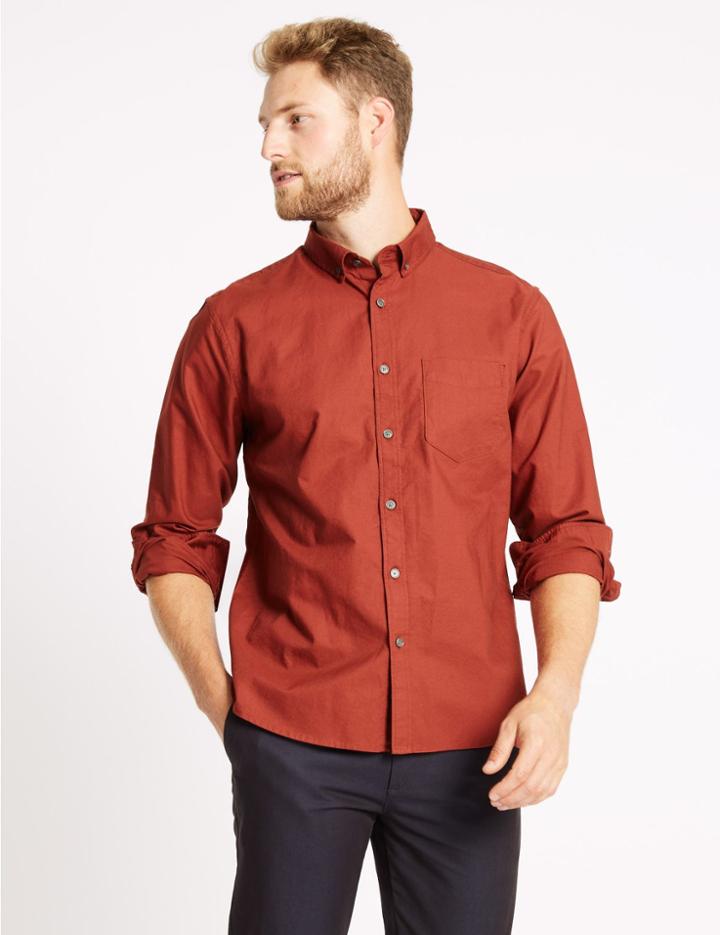 Marks & Spencer Pure Cotton Slim Fit Oxford Shirt Brick