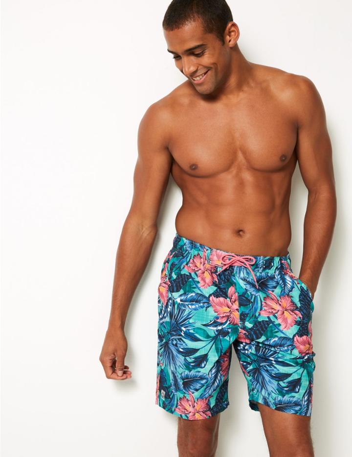 Marks & Spencer Quick Dry Printed Swim Shorts Green