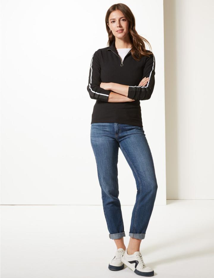 Marks & Spencer Textured Turtle Neck Long Sleeve Jumper Black