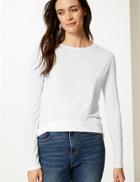 Marks & Spencer Round Neck Long Sleeve Longline Slub T-shirt White