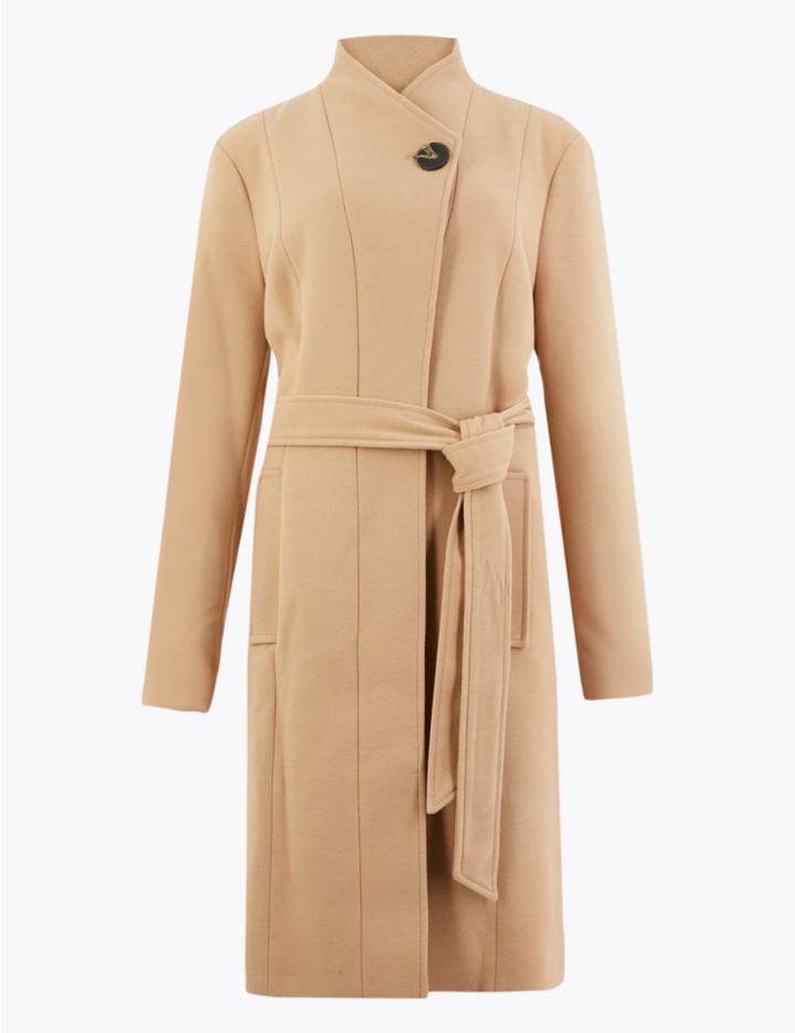 Marks & Spencer Curve Belted Wrap Coat Caramel