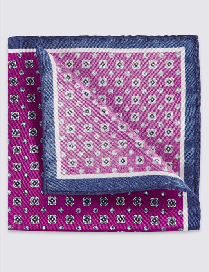 Marks & Spencer Pure Silk Printed Pocket Square Magenta