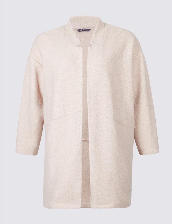 Marks & Spencer Plus Textured Long Sleeve Jacket Pale Pink