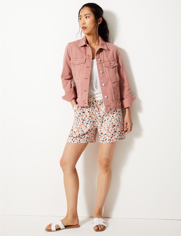 Marks & Spencer Linen Rich Floral Print Casual Shorts Multi