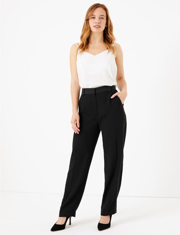 Marks & Spencer Petite Straight Leg Tuxedo Trousers Black