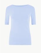 Marks & Spencer Pure Cotton Slash Neck Regular Fit T-shirt Pale Blue