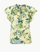Marks & Spencer Pure Cotton Floral Print Short Sleeve Blouse Yellow Mix