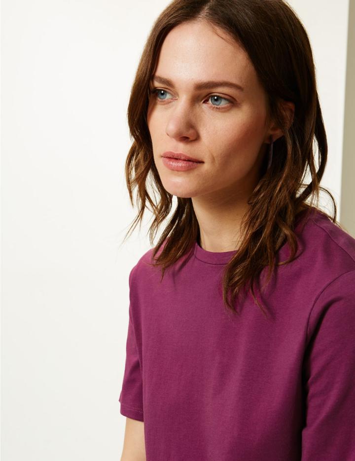 Marks & Spencer Pure Cotton Straight Fit T-shirt Dark Magenta