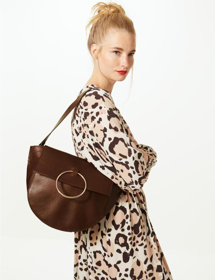 Marks & Spencer Leather Ring Detail Shoulder Bag Chocolate