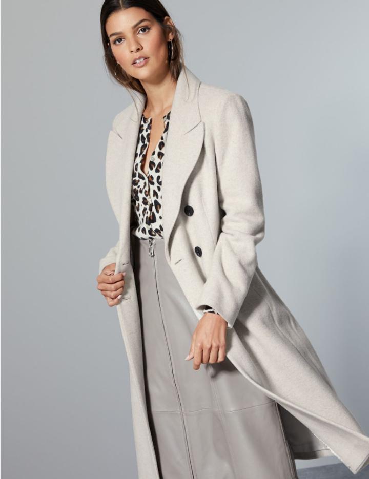 Marks & Spencer Wool Blend Double Breasted Coat Light Putty