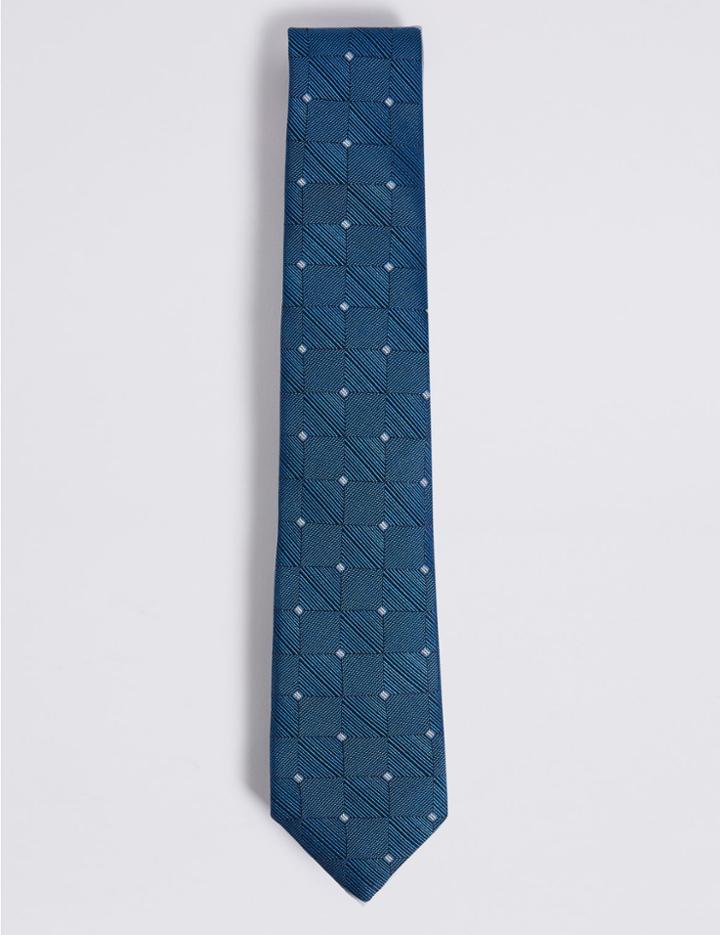 Marks & Spencer Pure Silk Square Motif Tie Navy Mix