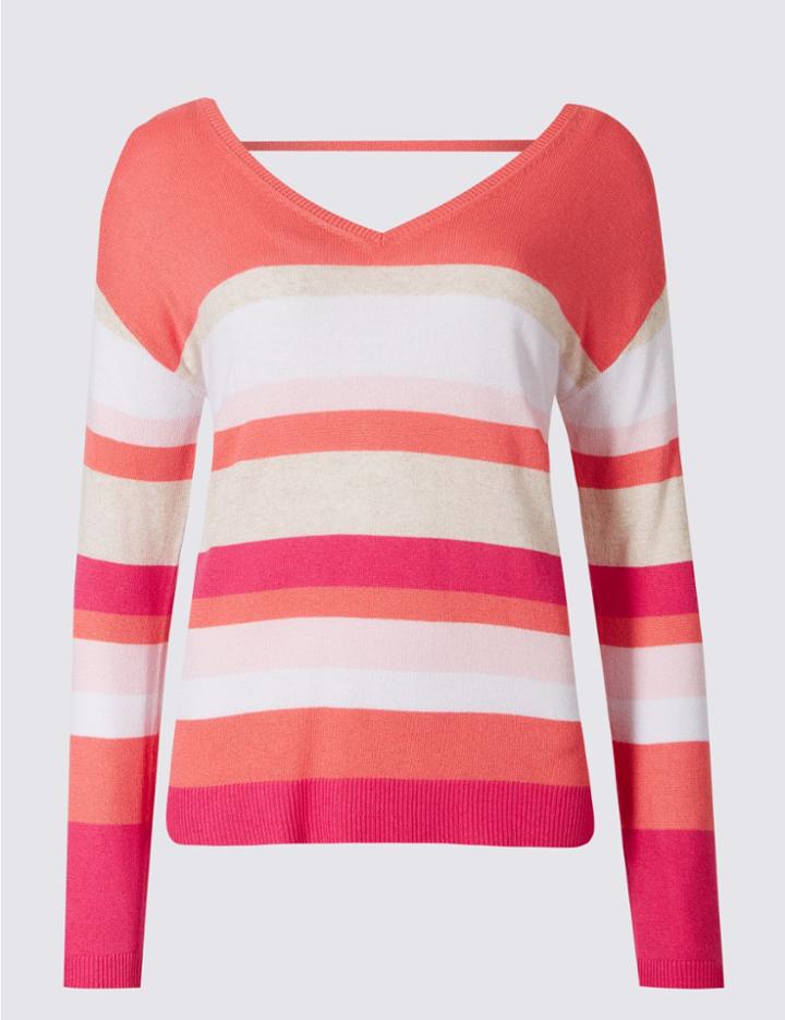 Marks & Spencer Striped V-neck Long Sleeve Jumper Multi