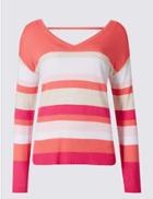 Marks & Spencer Striped V-neck Long Sleeve Jumper Multi