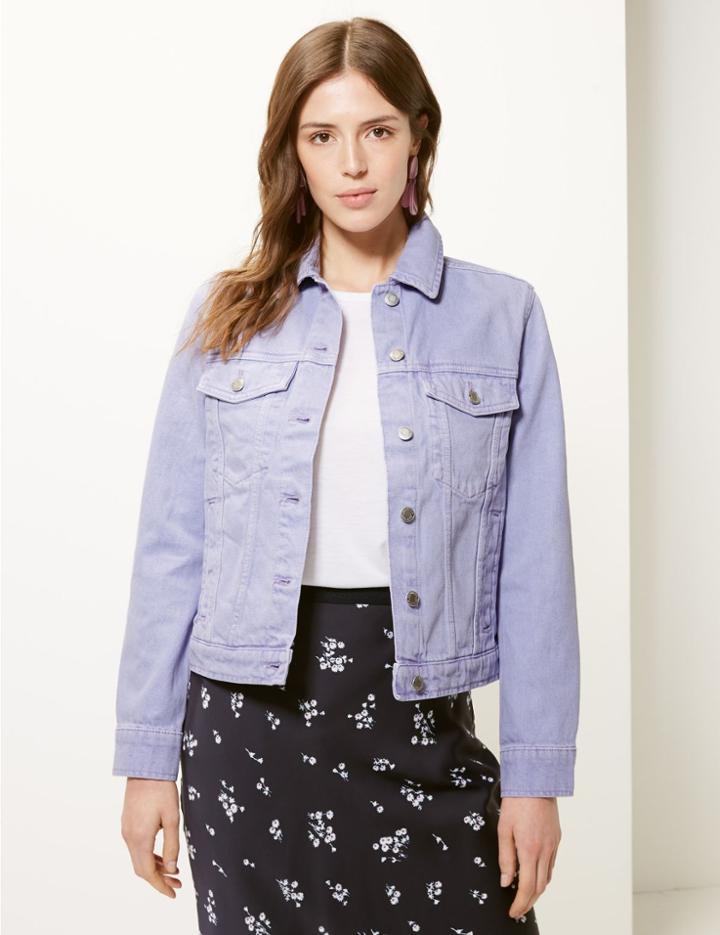 Marks & Spencer Pure Cotton Button Detailed Denim Jacket Lilac