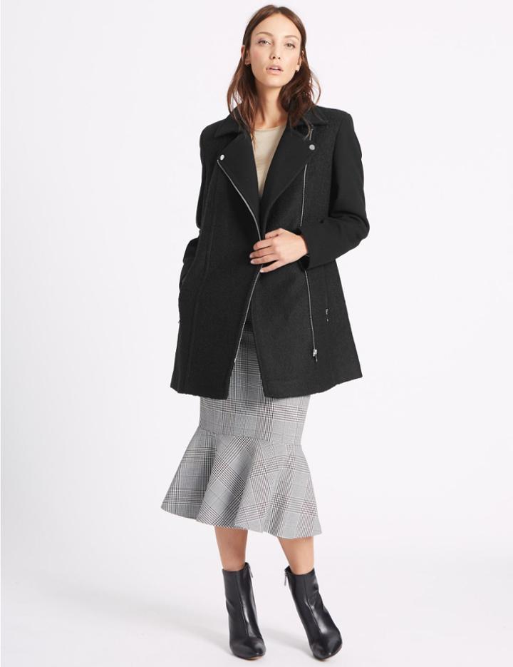 Marks & Spencer Wool Blend Biker Coat Black