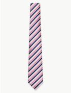 Marks & Spencer Satin Slim Striped Tie Pink Mix