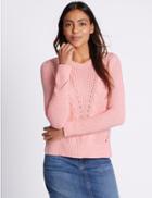 Marks & Spencer Cotton Blend Cable Knit Crew Neck Jumper Pink