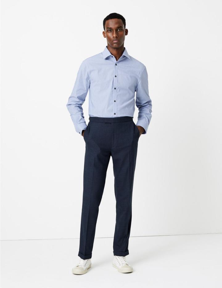 Marks & Spencer Slim Fit Striped Easy To Iron Shirt Blue Mix