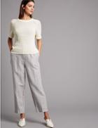 Marks & Spencer Pure Linen Textured Short Sleeve Jumper Ecru