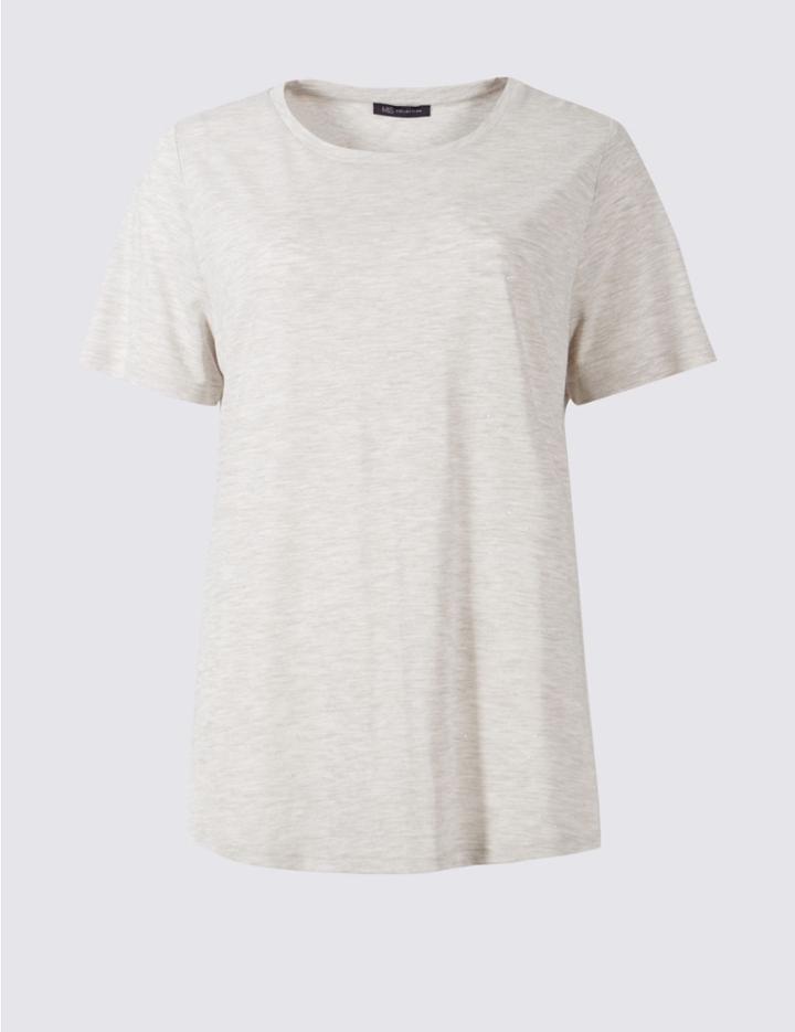 Marks & Spencer Glitter Round Neck Short Sleeve T-shirt Oatmeal
