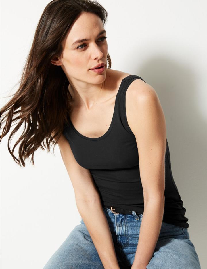 Marks & Spencer Cotton Rich Longline Fitted Vest Top Black