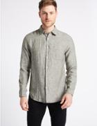 Marks & Spencer Pure Linen Slim Fit Shirt With Pocket Khaki