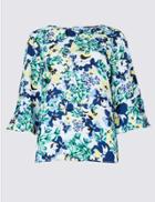 Marks & Spencer Geometrical Print Kimono &frac34; Sleeve Shell Top Blue Mix