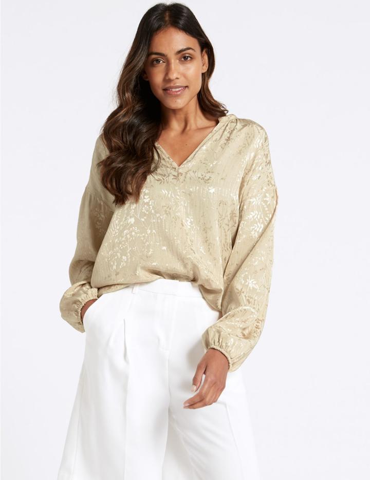 Marks & Spencer Floral Jacquard Long Sleeve Blouse Peach